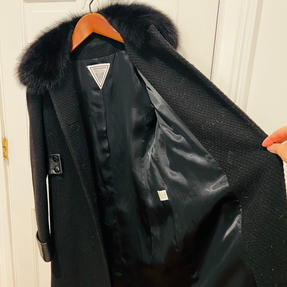 Vintage Marvin Richards Coat 4 Black Boucle Wool Fox Fur Collar USA - Picture 10 of 16